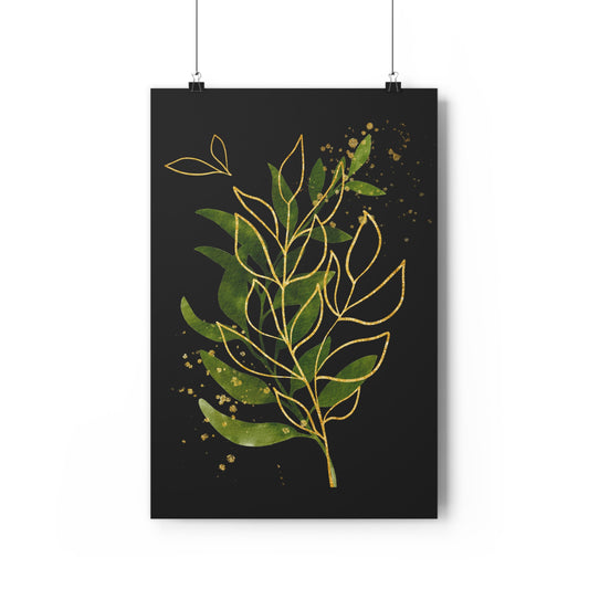 Black & Gold Leaf Wall Art (Fine Art Paper)