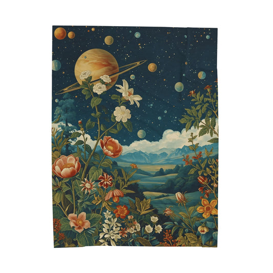 Celestial Garden Plush Blanket – Vintage Floral Space Throw