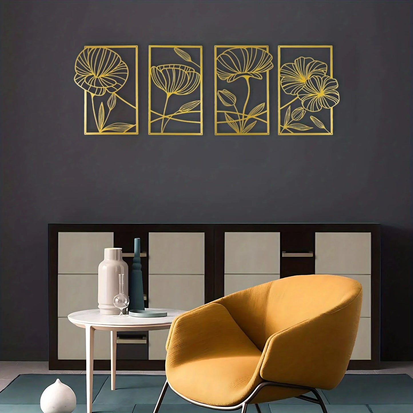 Floating Lotus Flowers - 4-Piece 3D Metal Wall Art