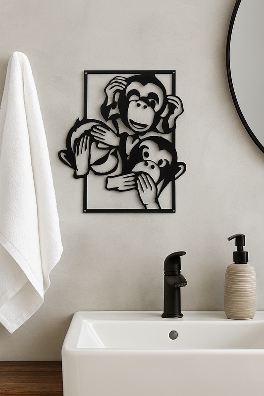 3 Wise Monkeys Metal Wall Art - See, Hear, Speak No Evil