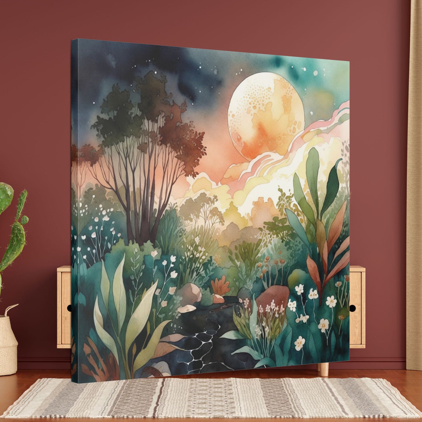 Botanical Pink Sky Watercolour Canvas