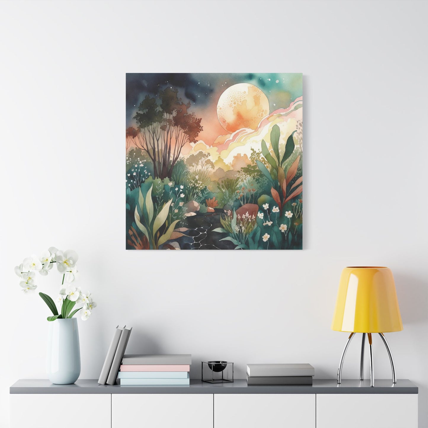 Botanical Pink Sky Watercolour Canvas