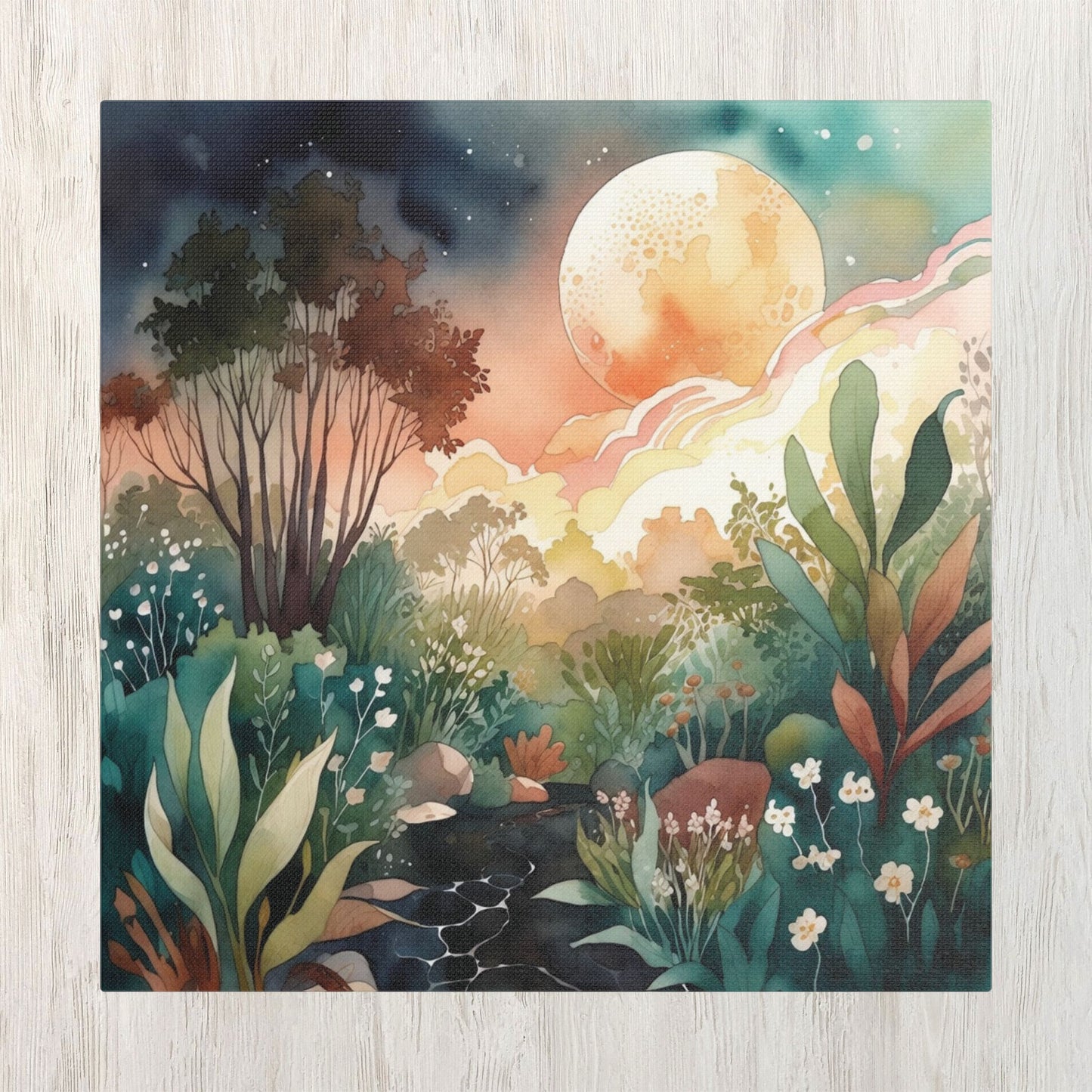 Botanical Pink Sky Watercolour Canvas