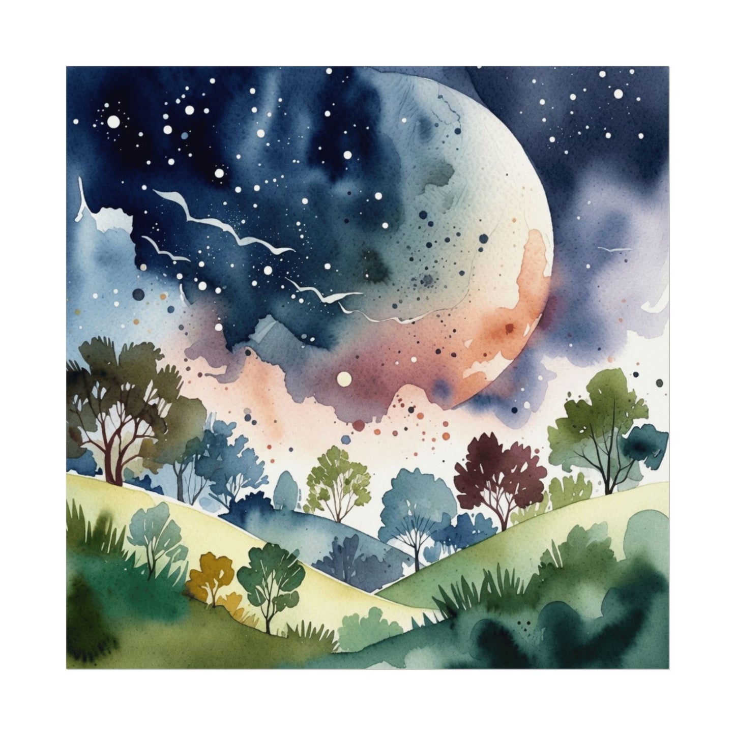 Looming Planet Valley Watercolour Print