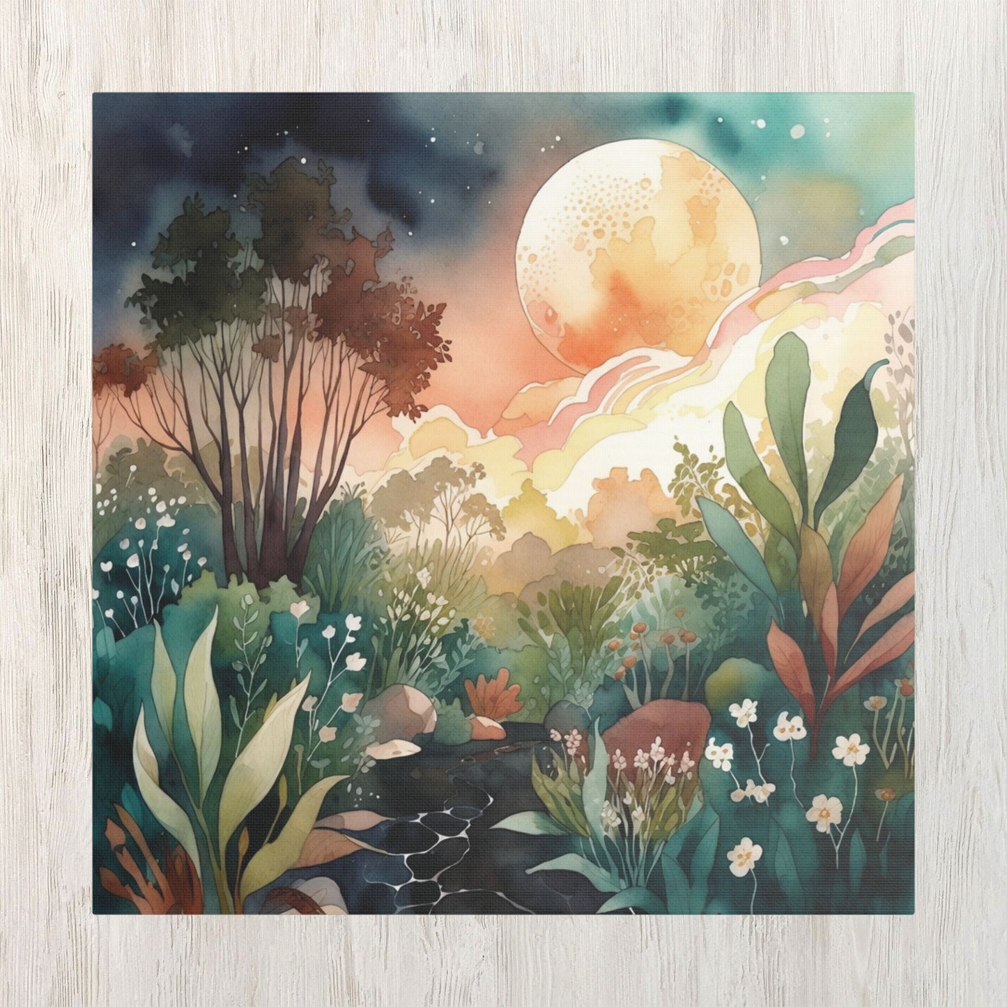 Botanical Pink Sky Watercolour Canvas