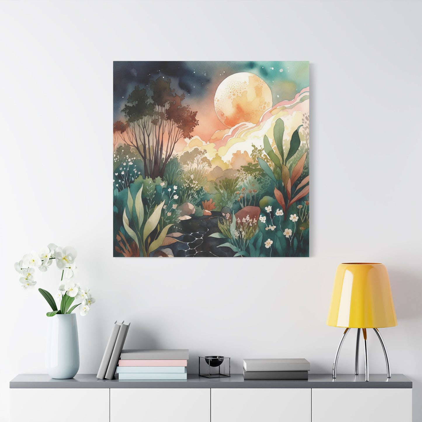 Botanical Pink Sky Watercolour Canvas