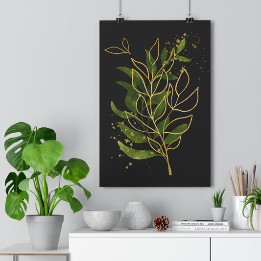 Black & Gold Leaf Wall Art (Fine Art Paper)