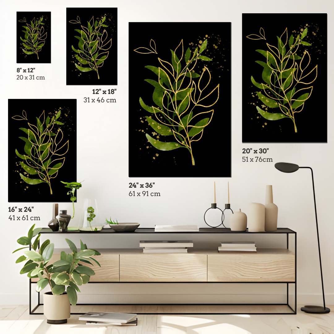 Black & Gold Leaf Wall Art (Fine Art Paper)