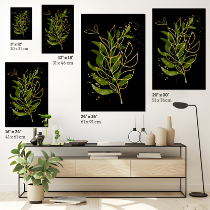 Black & Gold Leaf Wall Art (Fine Art Paper)