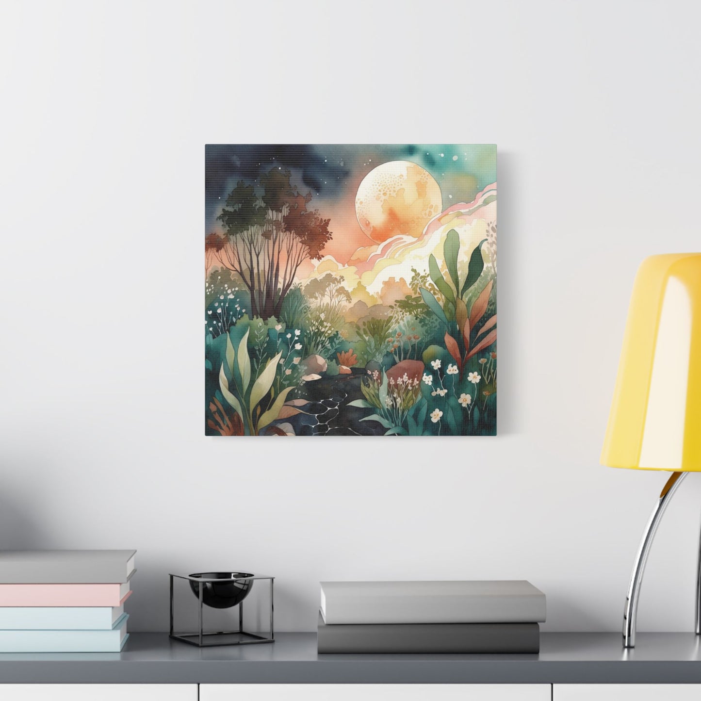 Botanical Pink Sky Watercolour Canvas