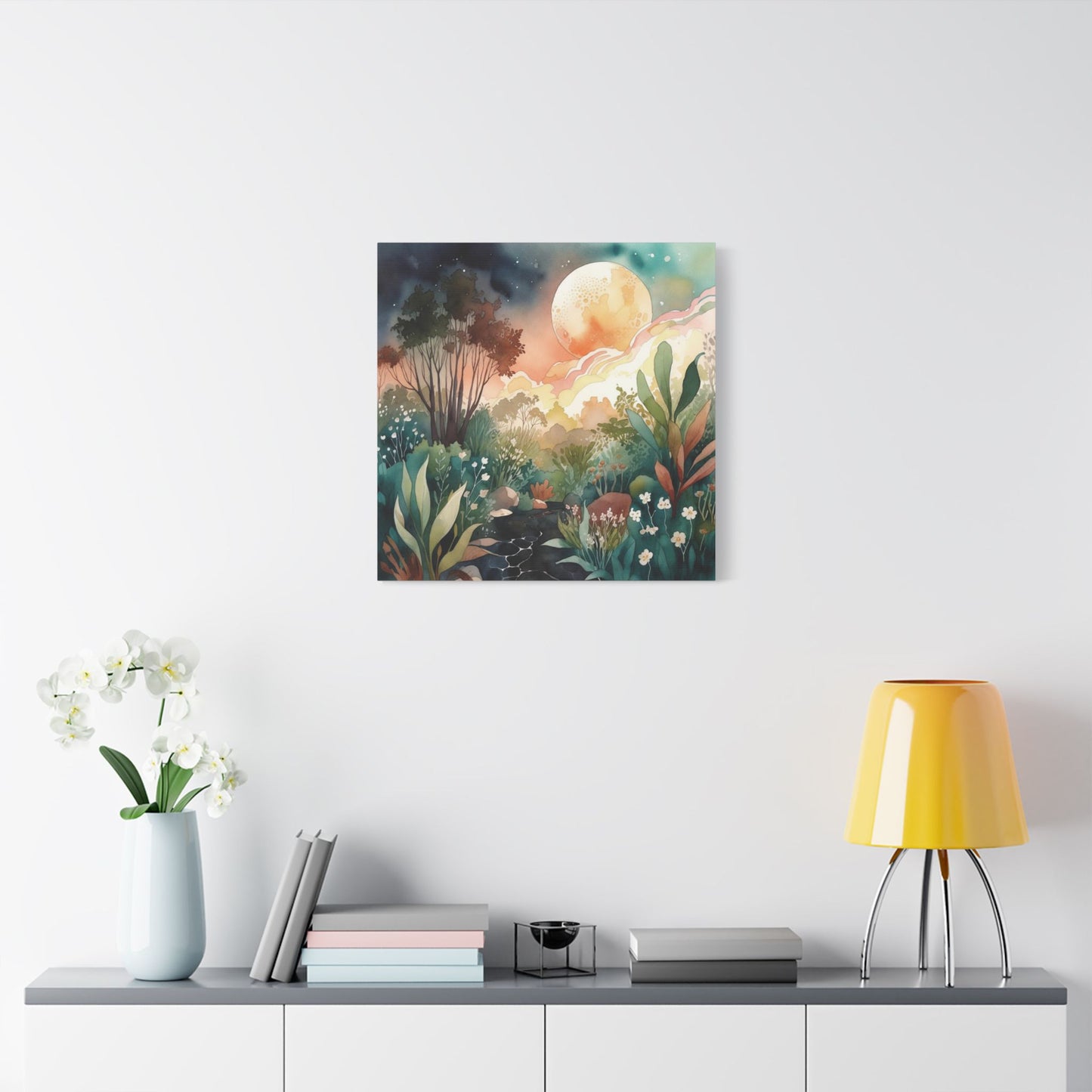 Botanical Pink Sky Watercolour Canvas