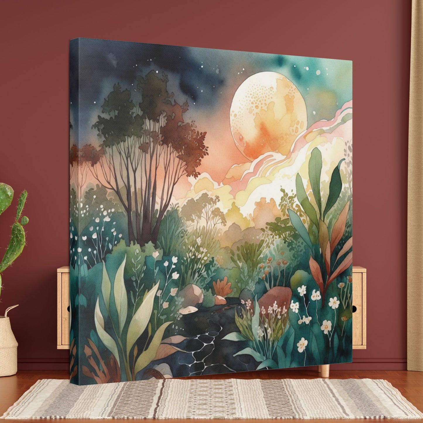 Botanical Pink Sky Watercolour Canvas