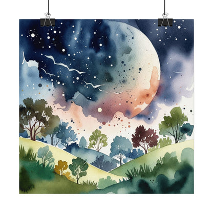 Looming Planet Valley Watercolour Print