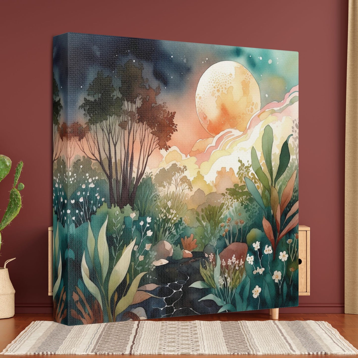 Botanical Pink Sky Watercolour Canvas