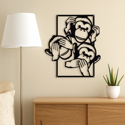 3 Wise Monkeys Metal Wall Art - See, Hear, Speak No Evil