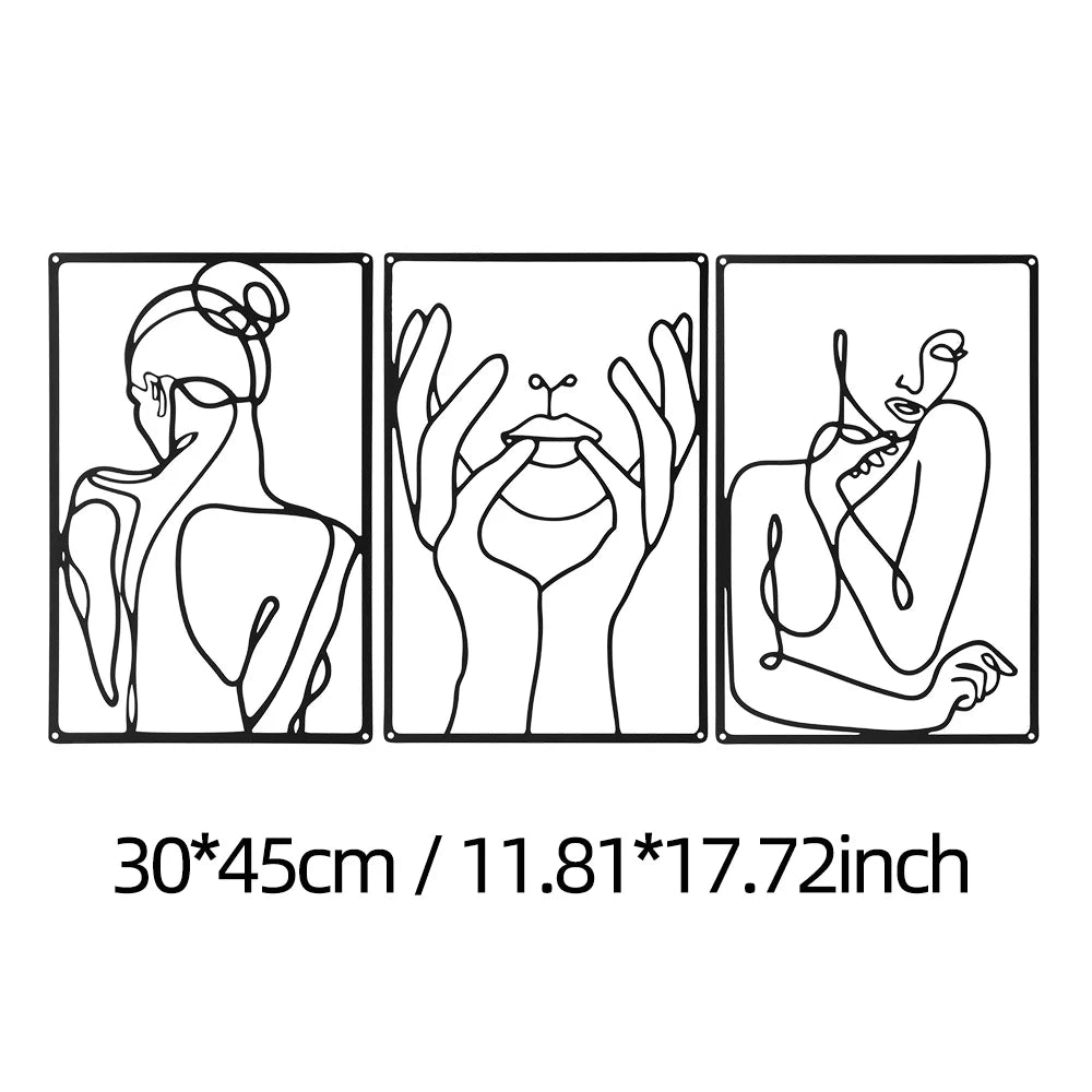 Bold Femininity 3-Piece Decor - Abstract Metal Line Art