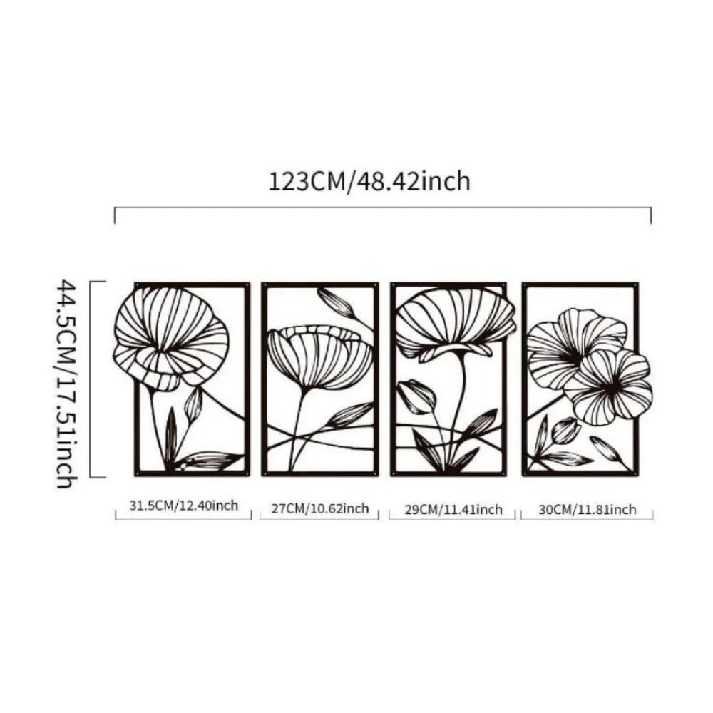 Floating Lotus Flowers - 4-Piece 3D Metal Wall Art