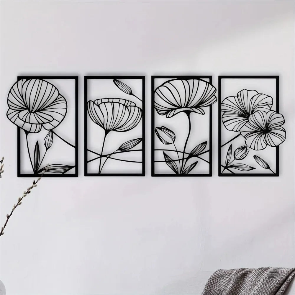 Floating Lotus Flowers - 4-Piece 3D Metal Wall Art