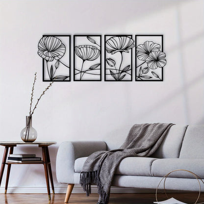 Floral wall art set above a sofa in a living room