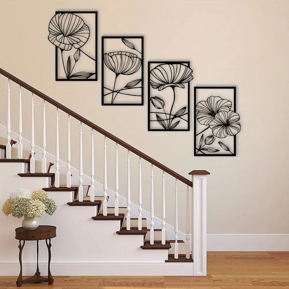 Floating Lotus Flowers - 4-Piece 3D Metal Wall Art