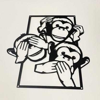 3 Wise Monkeys Metal Wall Art - See, Hear, Speak No Evil