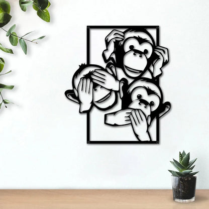 3 Wise Monkeys Metal Wall Art - See, Hear, Speak No Evil