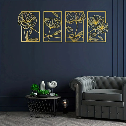 Floating Lotus Flowers - 4-Piece 3D Metal Wall Art