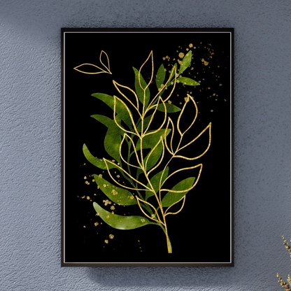 Black & Gold Leaf Wall Art (Fine Art Paper)