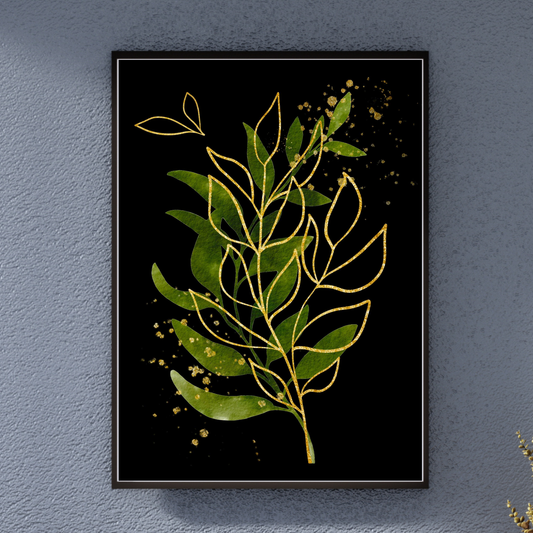 Black & Gold Leaf Wall Art (Fine Art Paper)