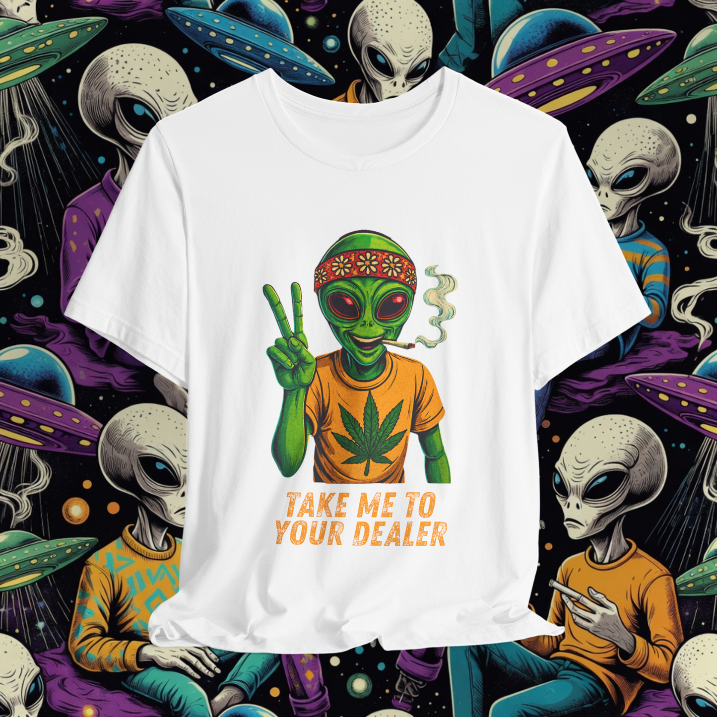Stoner Alien Funny Retro T-Shirt