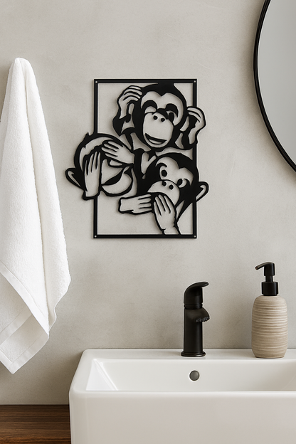 3 Wise Monkeys Metal Wall Art - See, Hear, Speak No Evil